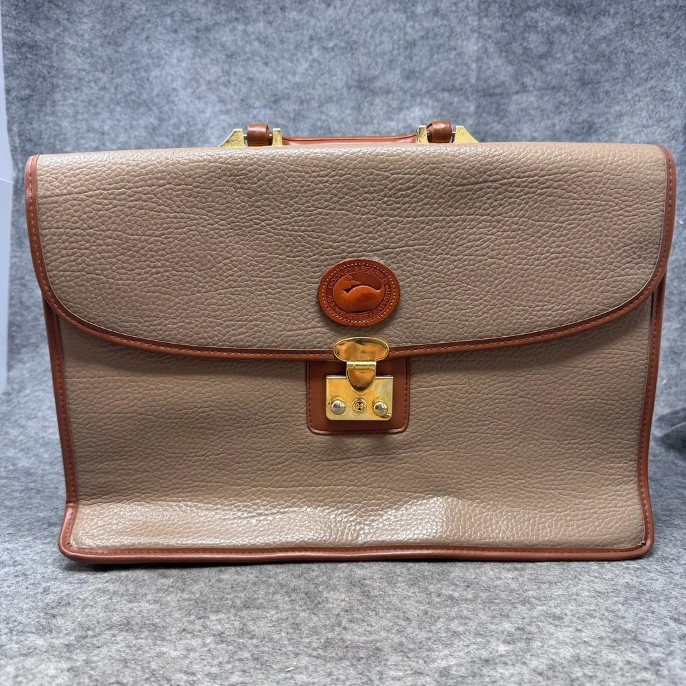 Vtg Dooney & Bourke leather Laptop Briefcase Messenger USA Beige Brown School